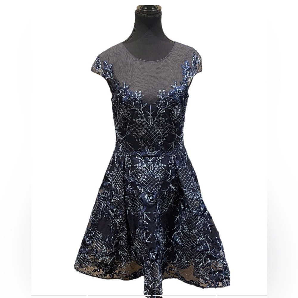 Elegant Navy Blue Lace Dress
